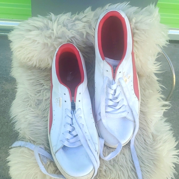 Puma Other - Puma White/RED "Clyde" Leather Sneakers 11.5